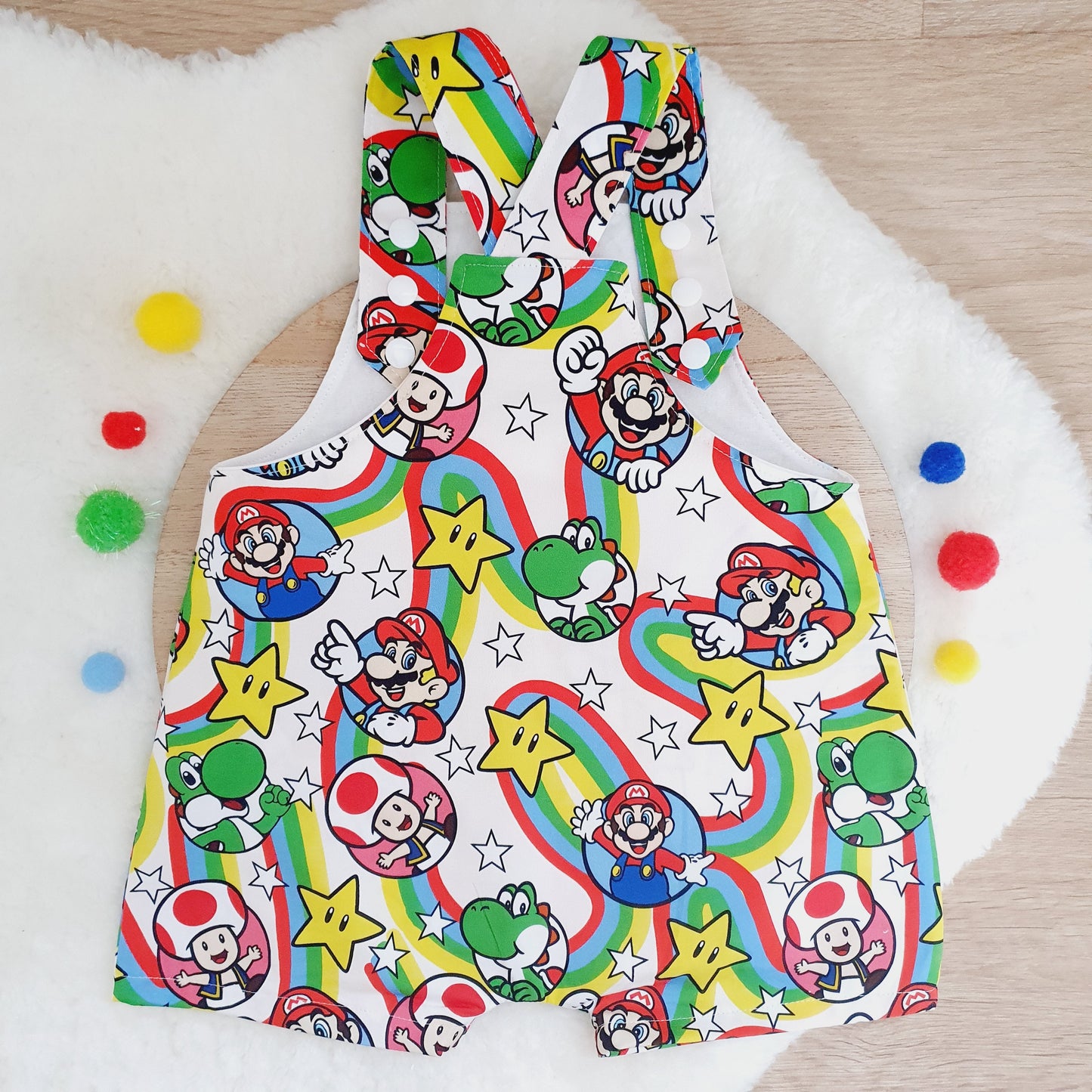 MARIO print Overalls, Baby Overalls, Short Leg Romper, Size 1