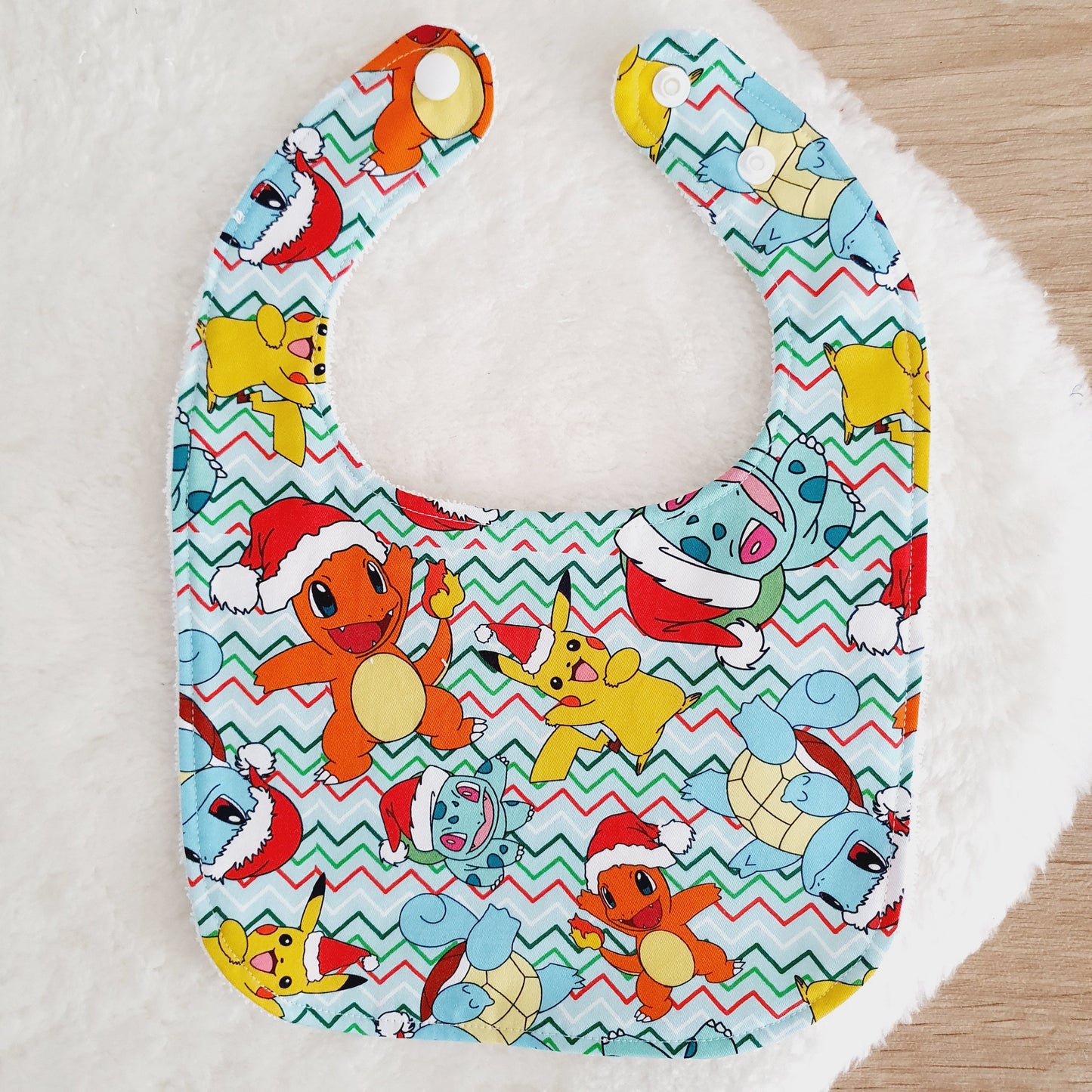 CHRISTMAS POKEMON print Bib, Handmade Baby Bib, Feeding Bib