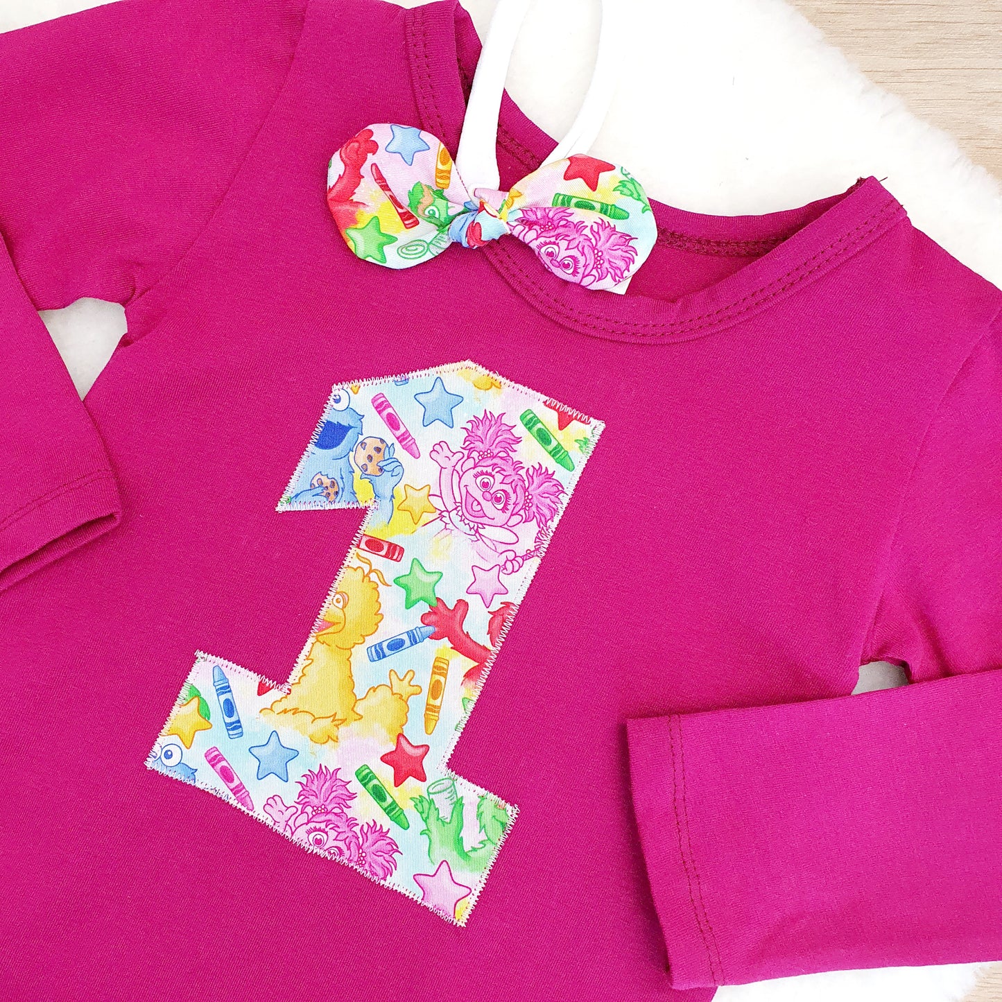 Girls 1st Birthday Long Sleeve Bodysuit & Headband Set, Size 1, Sesame Street print