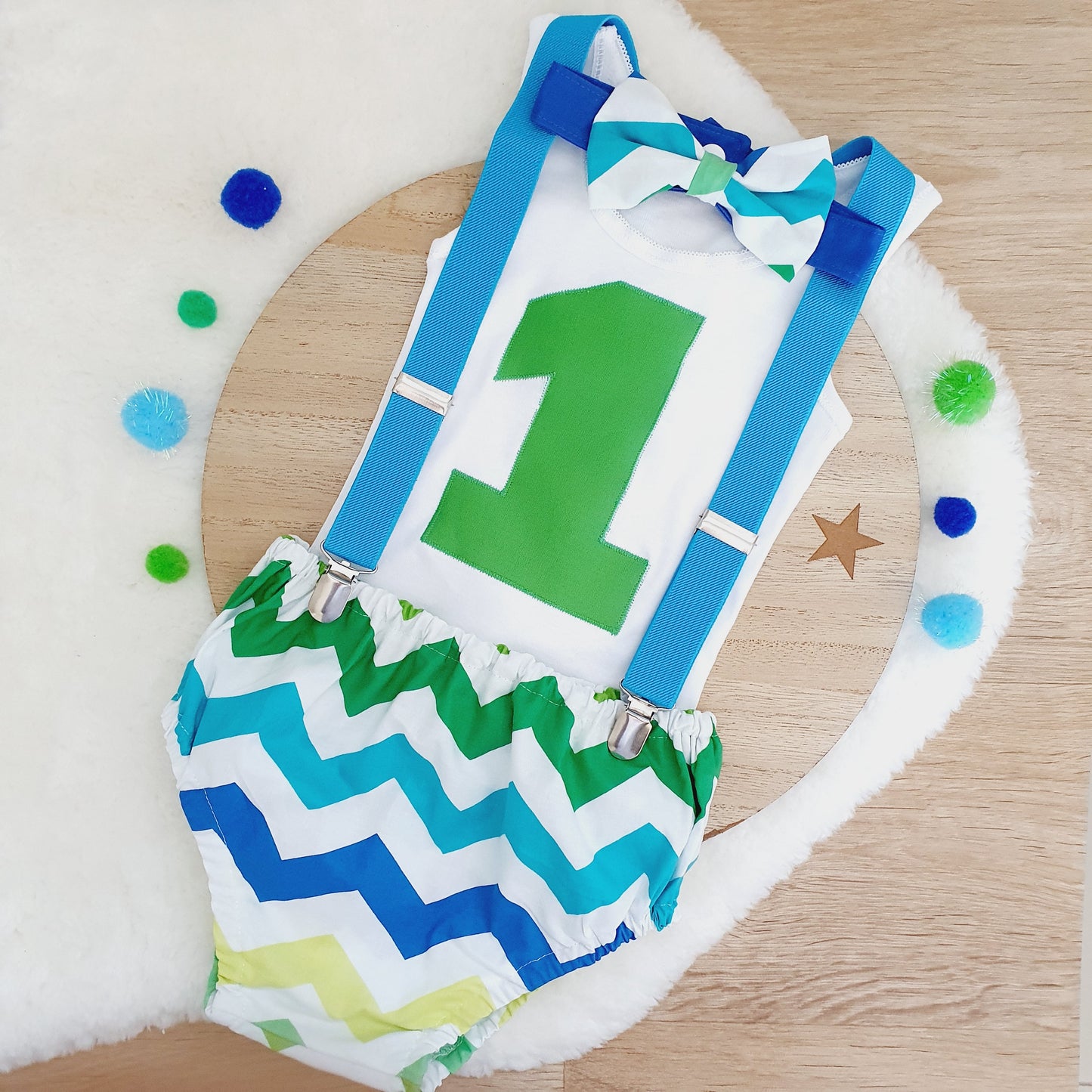 BLUE / GREEN Boys Cake Smash Outfit, Size 1