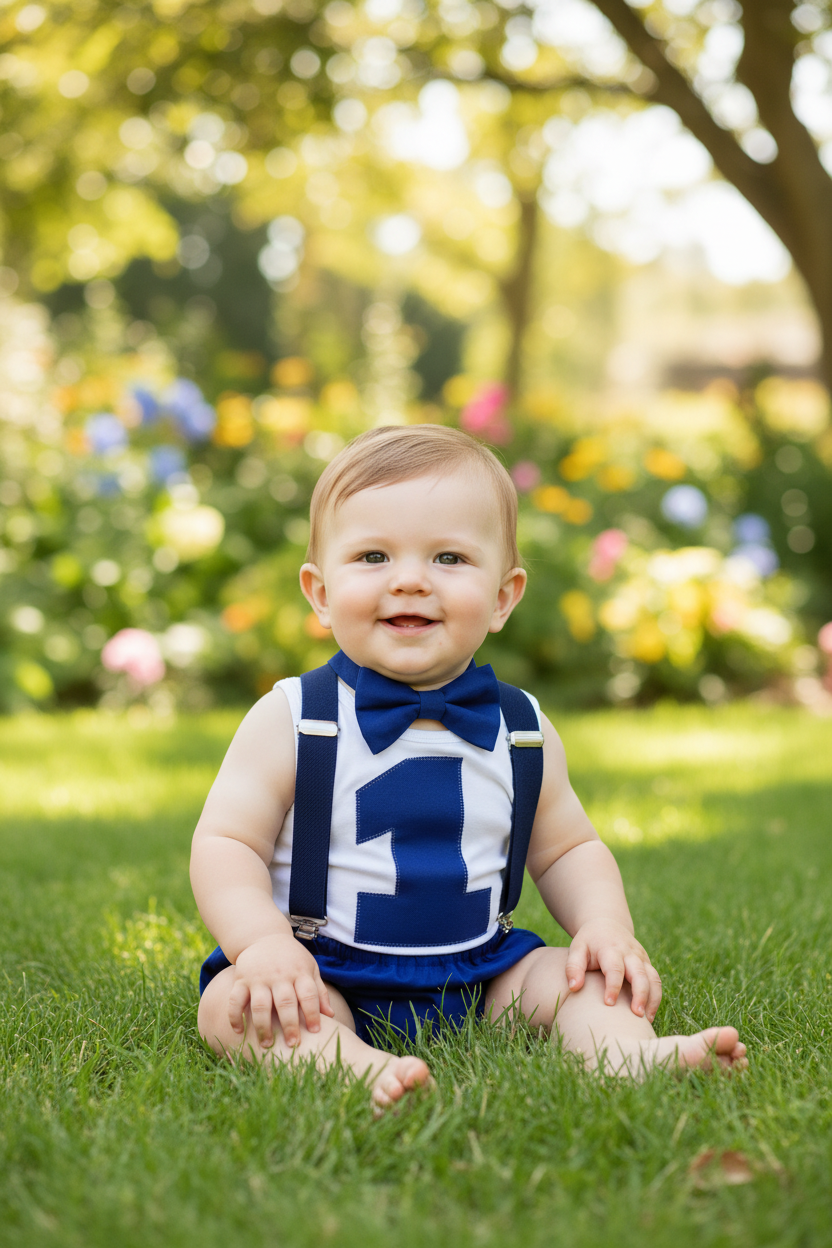 Navy Boys 1st Birthday Outfit, Size 1