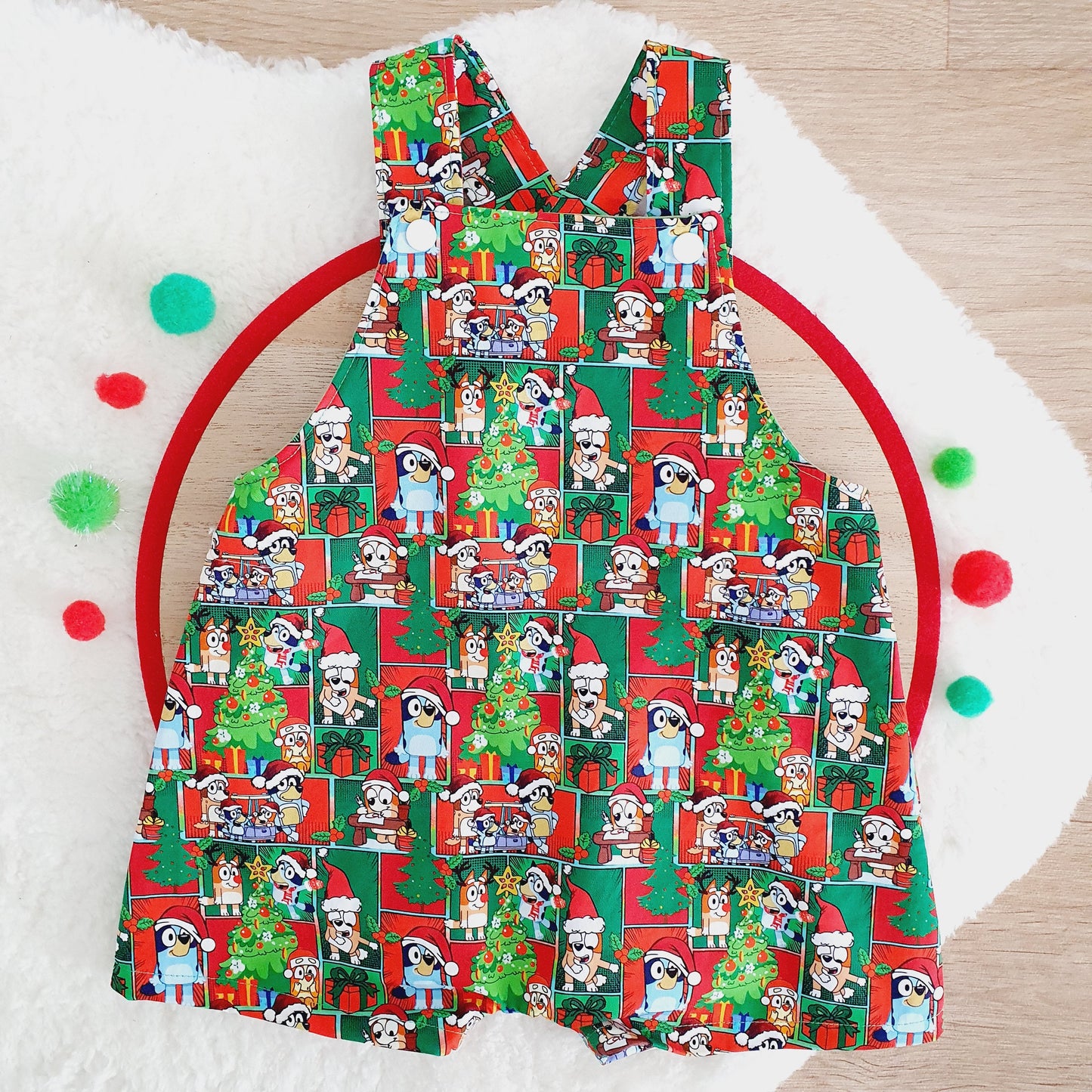 CHRISTMAS DOGS Overalls, Baby Overalls, Short Leg Romper, Size 1