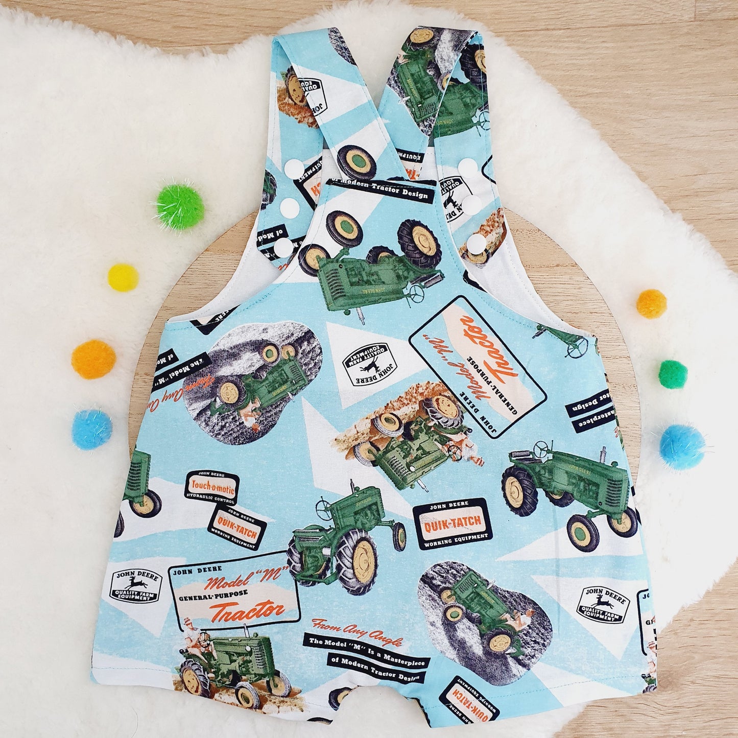 TRACTOR print Overalls, Baby Overalls, Short Leg Romper, Size 1