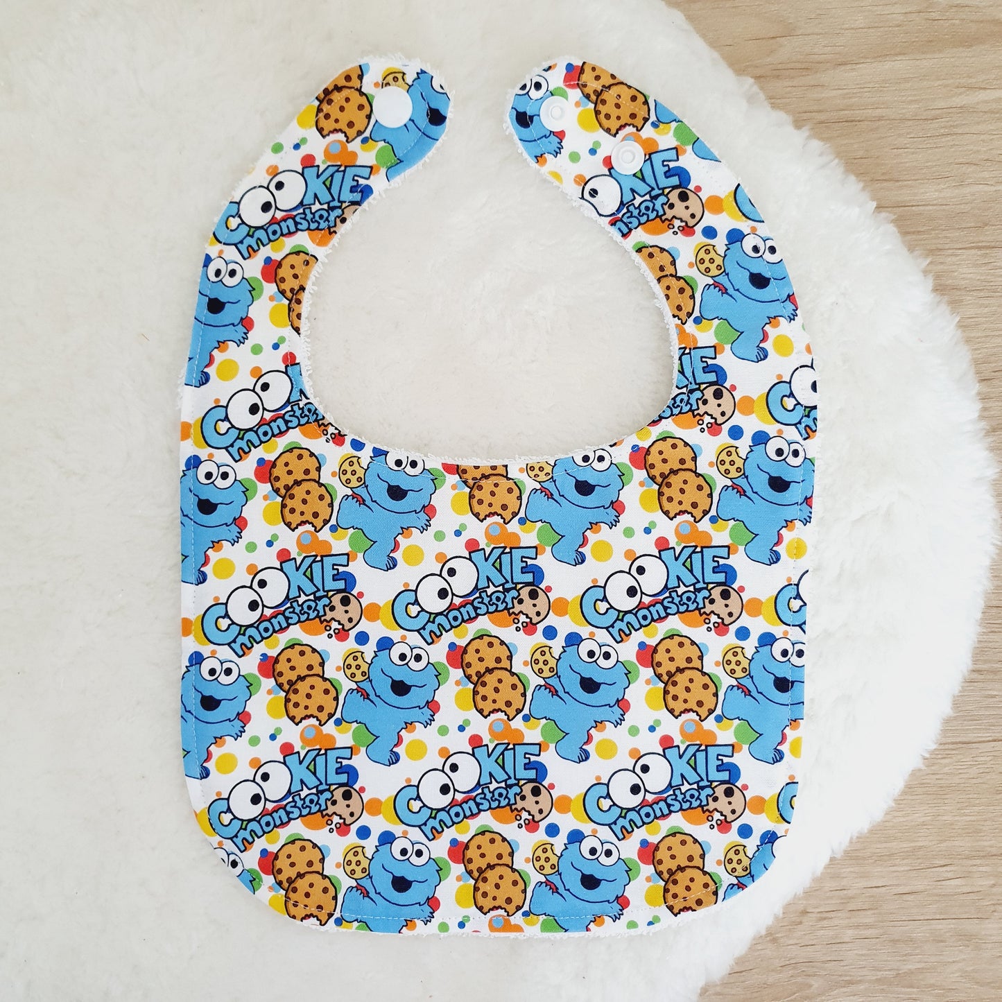 COOKIE MONSTER print Bib, Handmade Baby Bib, Feeding Bib