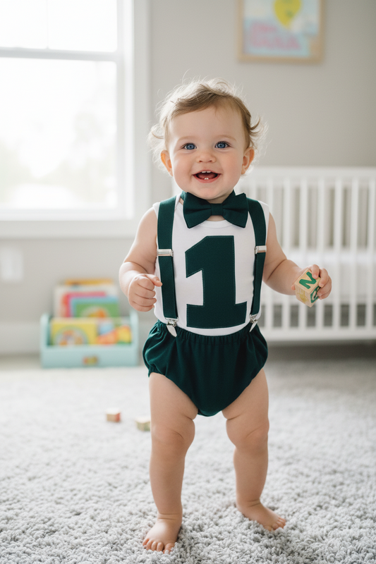 Dark Green Boys Cake Smash Outfit Size 0