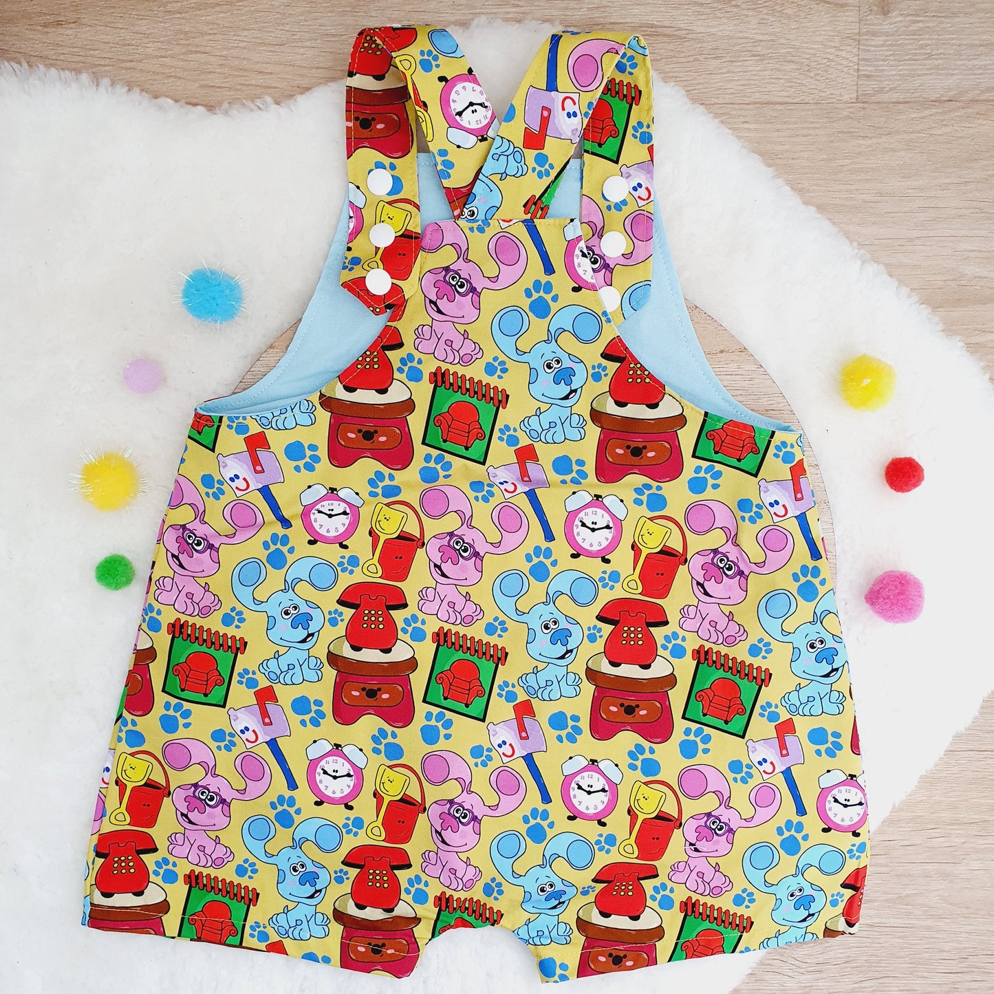 BLUES CLUES print Overalls, Baby / Toddler Overalls, Short Leg Romper, Size 2