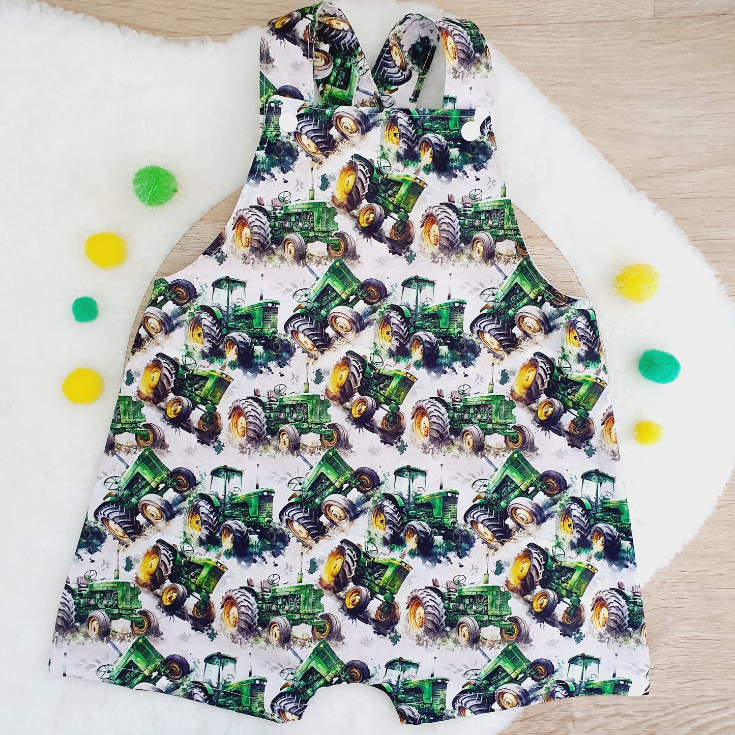 TRACTOR print Overalls, Baby / Toddler Overalls, Short Leg Romper, Size 2