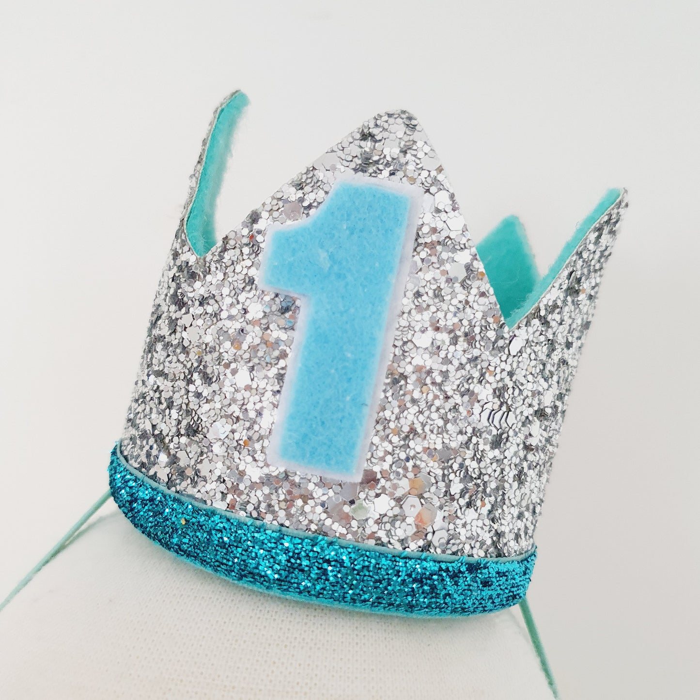 1st Birthday Crown / Party Hat / Headband - SILVER / BLUE / MINT