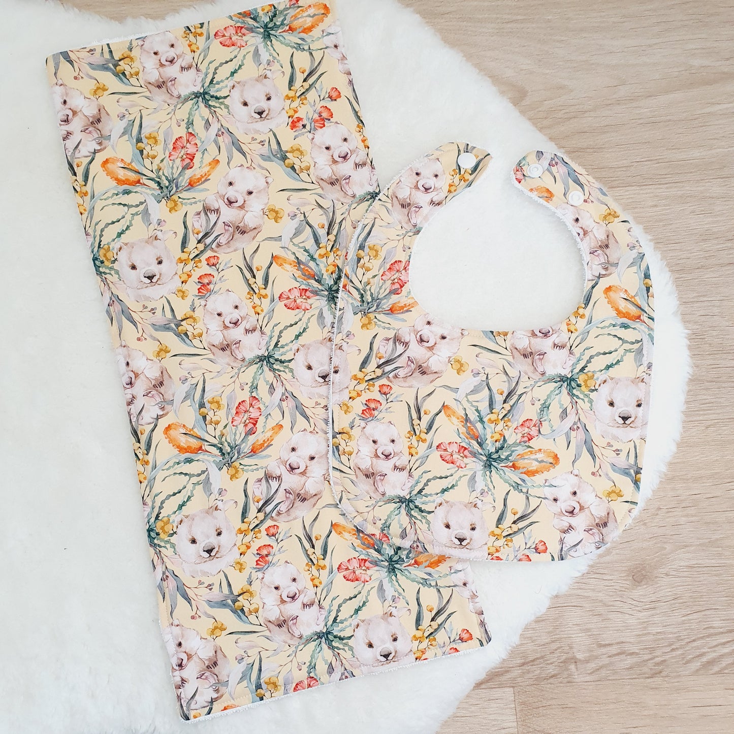 Wombat Baby Bib and Burp Cloth Gift Set, Baby Shower Gift, Newborn Gift