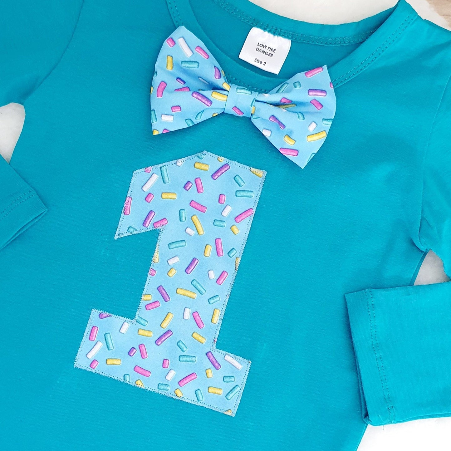 Boys 1st Birthday Teal Long Sleeve Bodysuit, Size 2, Sprinkles print