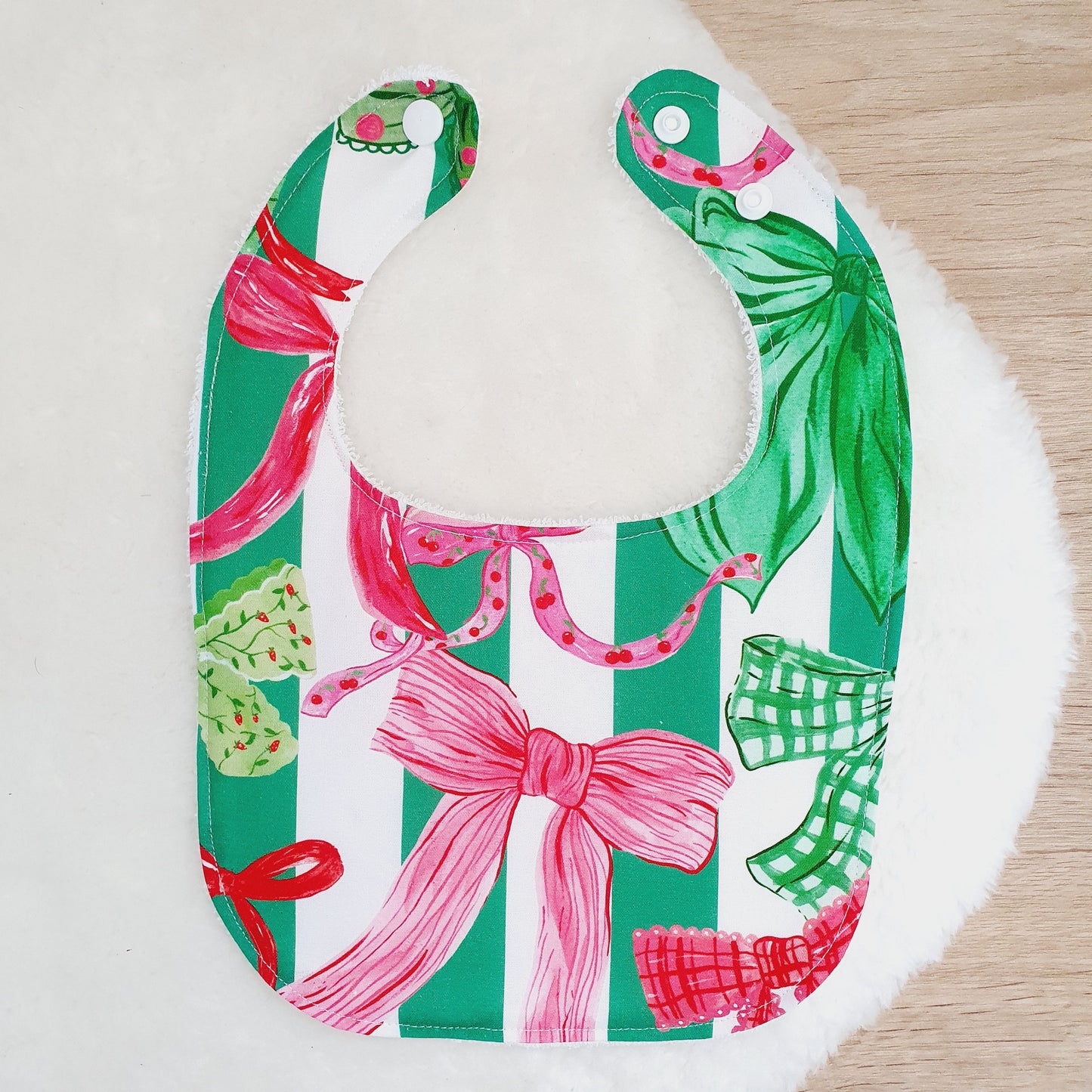 FESTIVE BOWS Bib, Handmade Baby Bib, Feeding Bib