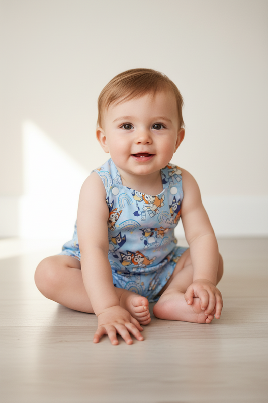 DOGS print Overalls, Baby / Toddler Overalls, Short Leg Romper, Size 2