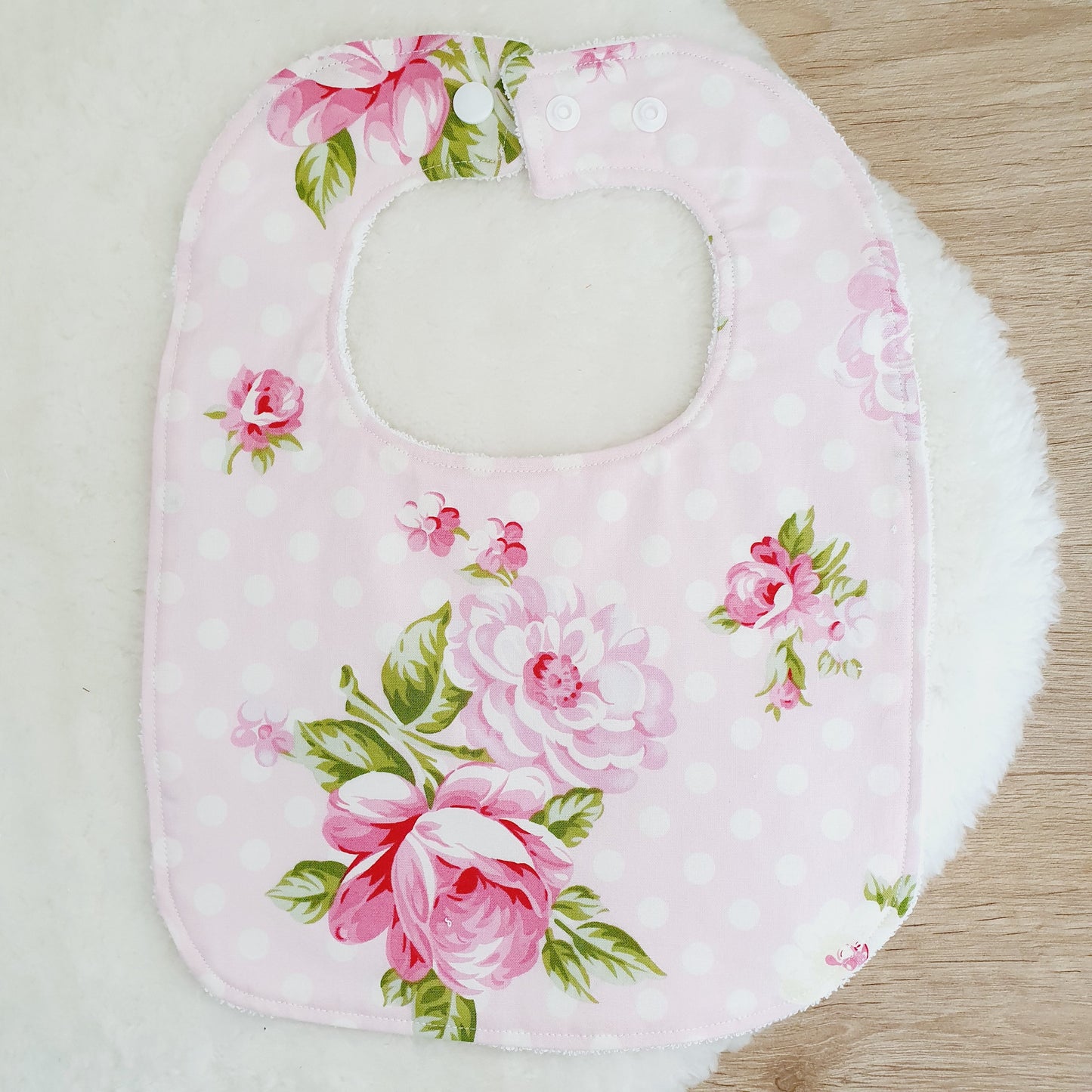 Roses Bib, Handmade Baby Bib, Large Feeding Bib