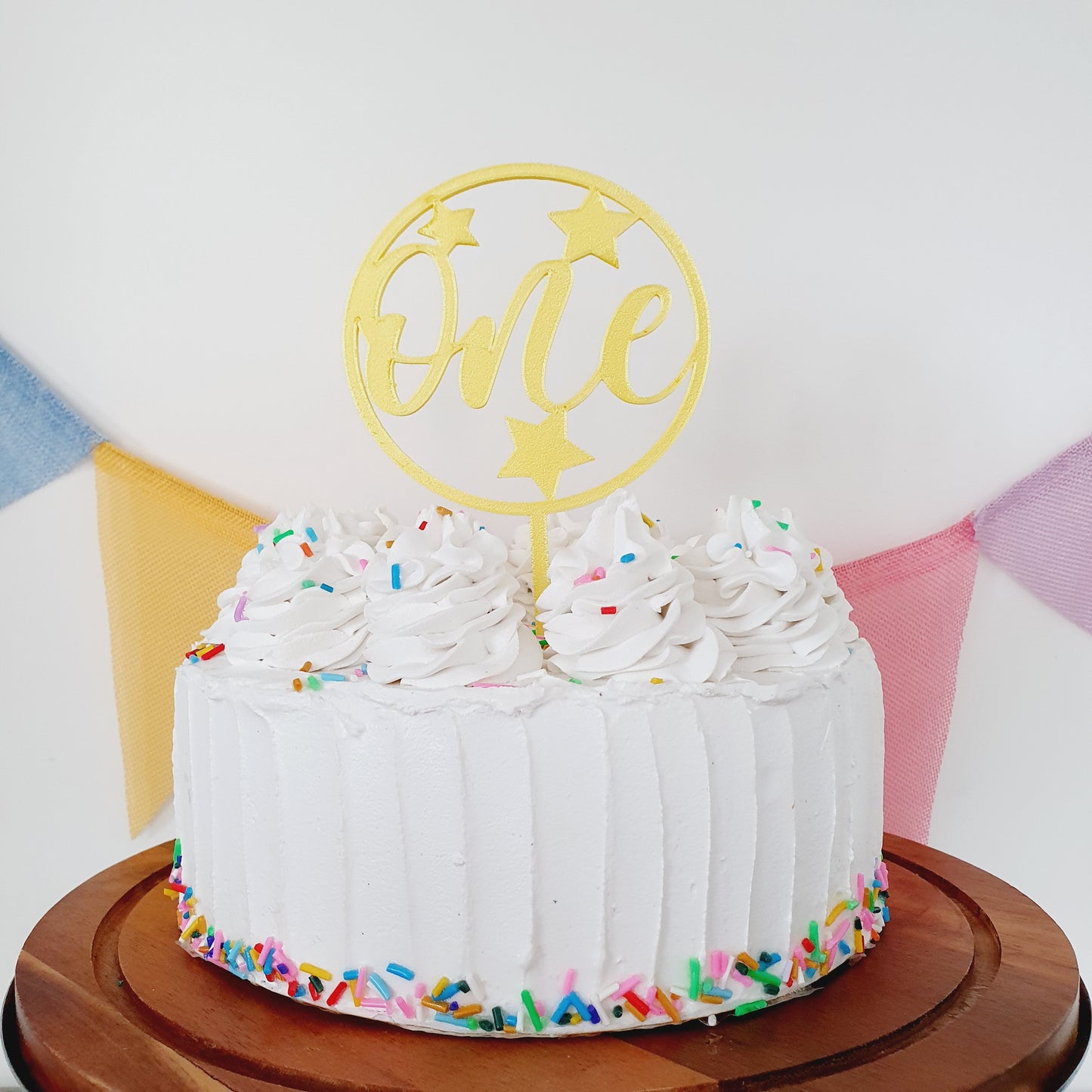 ONE Cake Topper with Stars - Yellow
