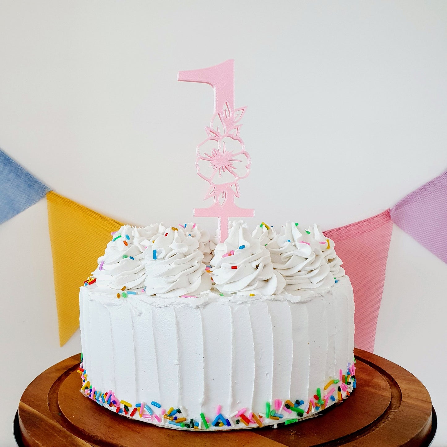 Floral '1' Cake Topper - Light Pink