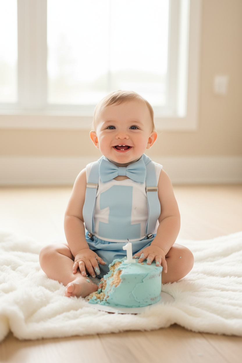 Light Blue Boys 1st Birthday Outfit, Size 1