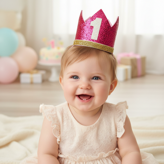 1st Birthday Crown / Party Hat / Headband - HOT PINK