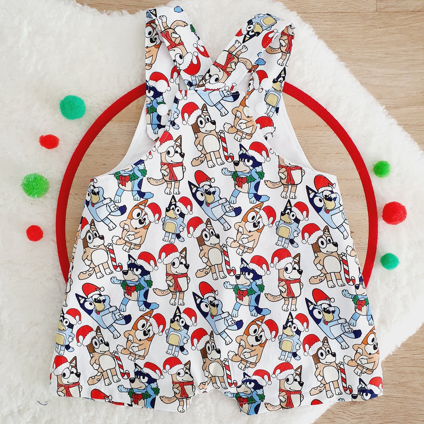 CHRISTMAS DOGS Overalls, Baby Overalls, Short Leg Romper, Size 1