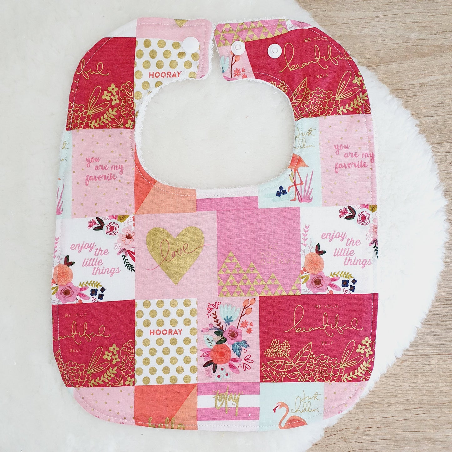 Floral Love Bib, Handmade Baby Bib, Large Feeding Bib