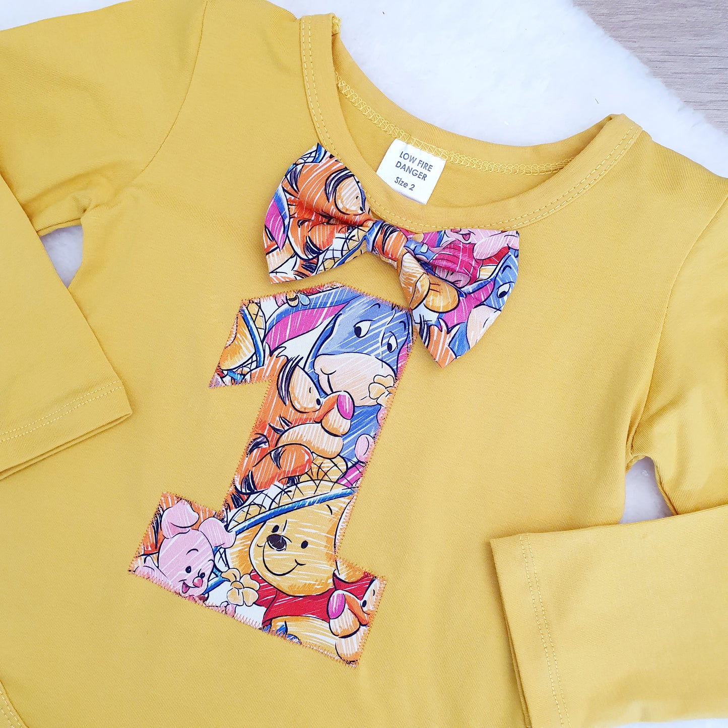 Boys 1st Birthday Long Sleeve Bodysuit, Size 2, POOH print