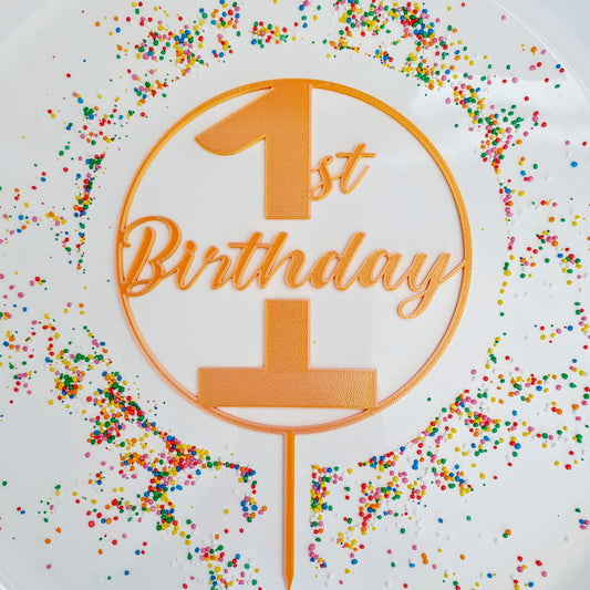 1st Birthday Cake Topper - Pink / Orange
