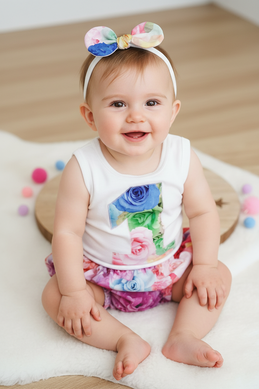 ROSES Girls Cake Smash / 1st Birthday Outfit, Size 0