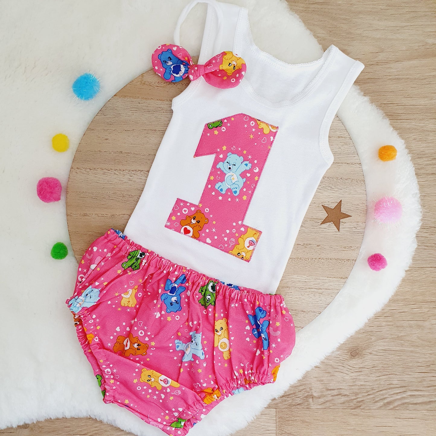 Care Bears print Girls 1st Birthday - Cake Smash Outfit, Size 0