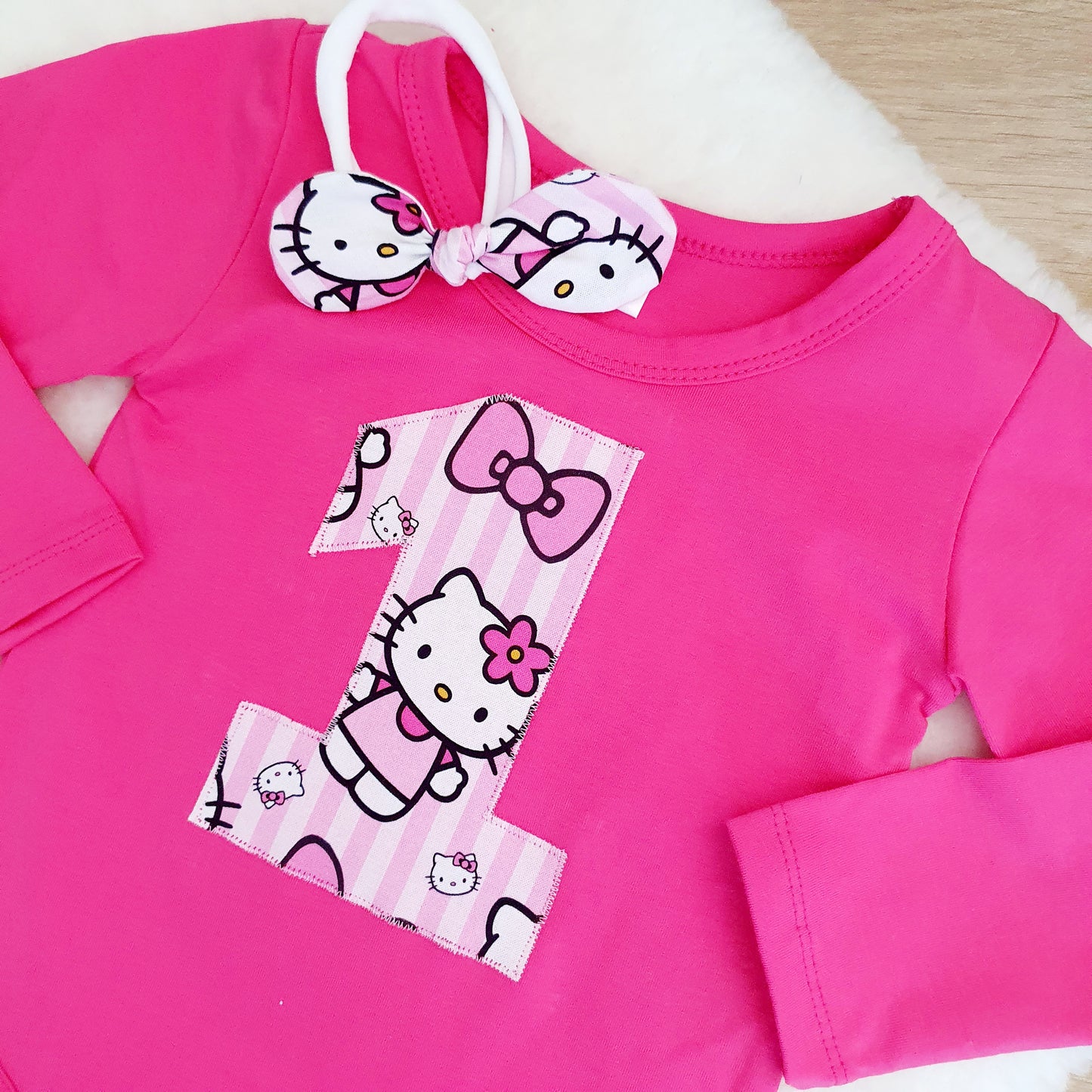 Girls 1st Birthday Long Sleeve Bodysuit & Headband Set, Size 1, Kitty print