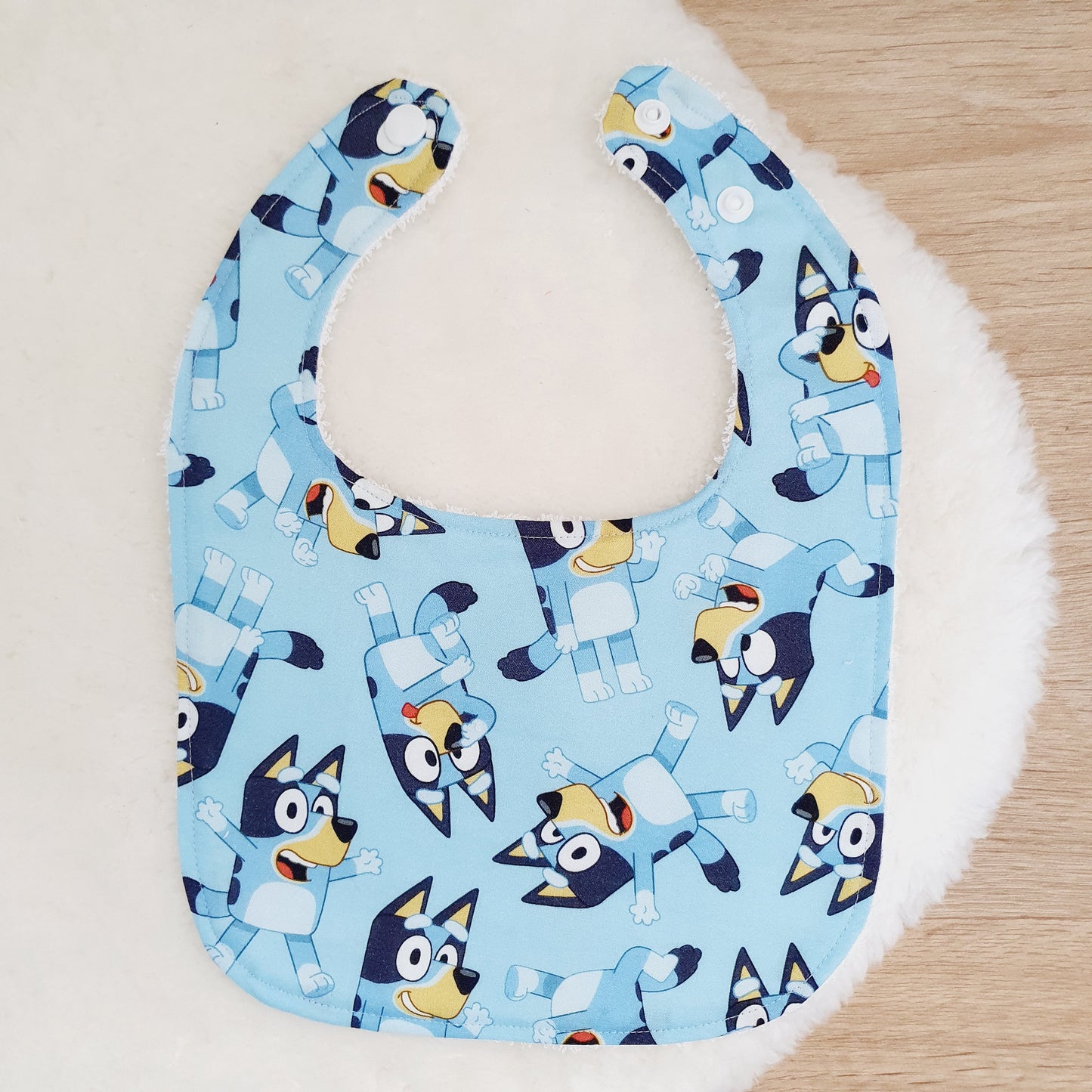 Blue Dog print Bib, Handmade Baby Bib, Feeding Bib