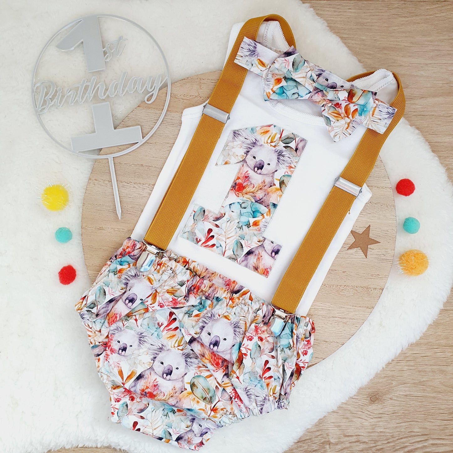KOALA print Boys 1st Birthday Outfit, Size 1