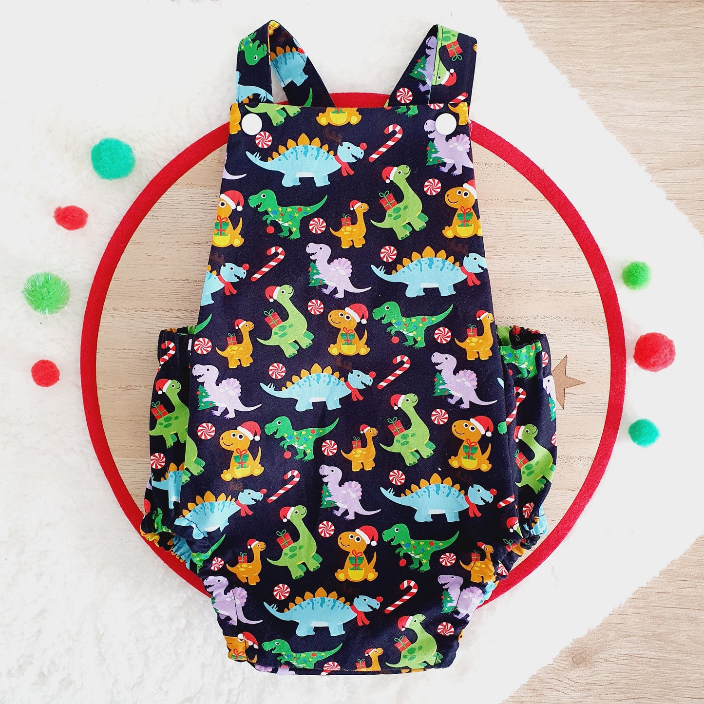 CHRISTMAS DINOSAURS Baby Romper, Size 0