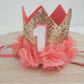 1st Birthday Crown / Party Hat / Headband - PEACHY PINK FLORAL