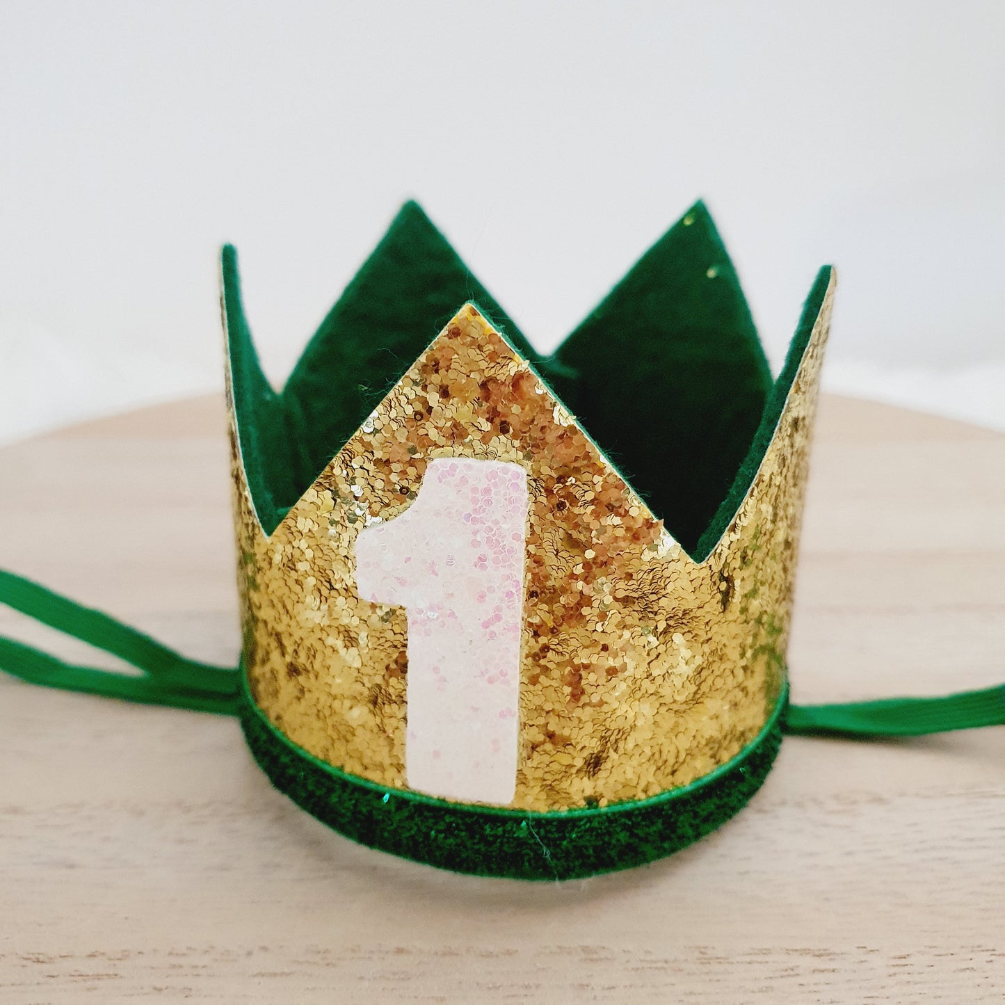 1st Birthday Crown / Party Hat / Headband - GOLD / GREEN