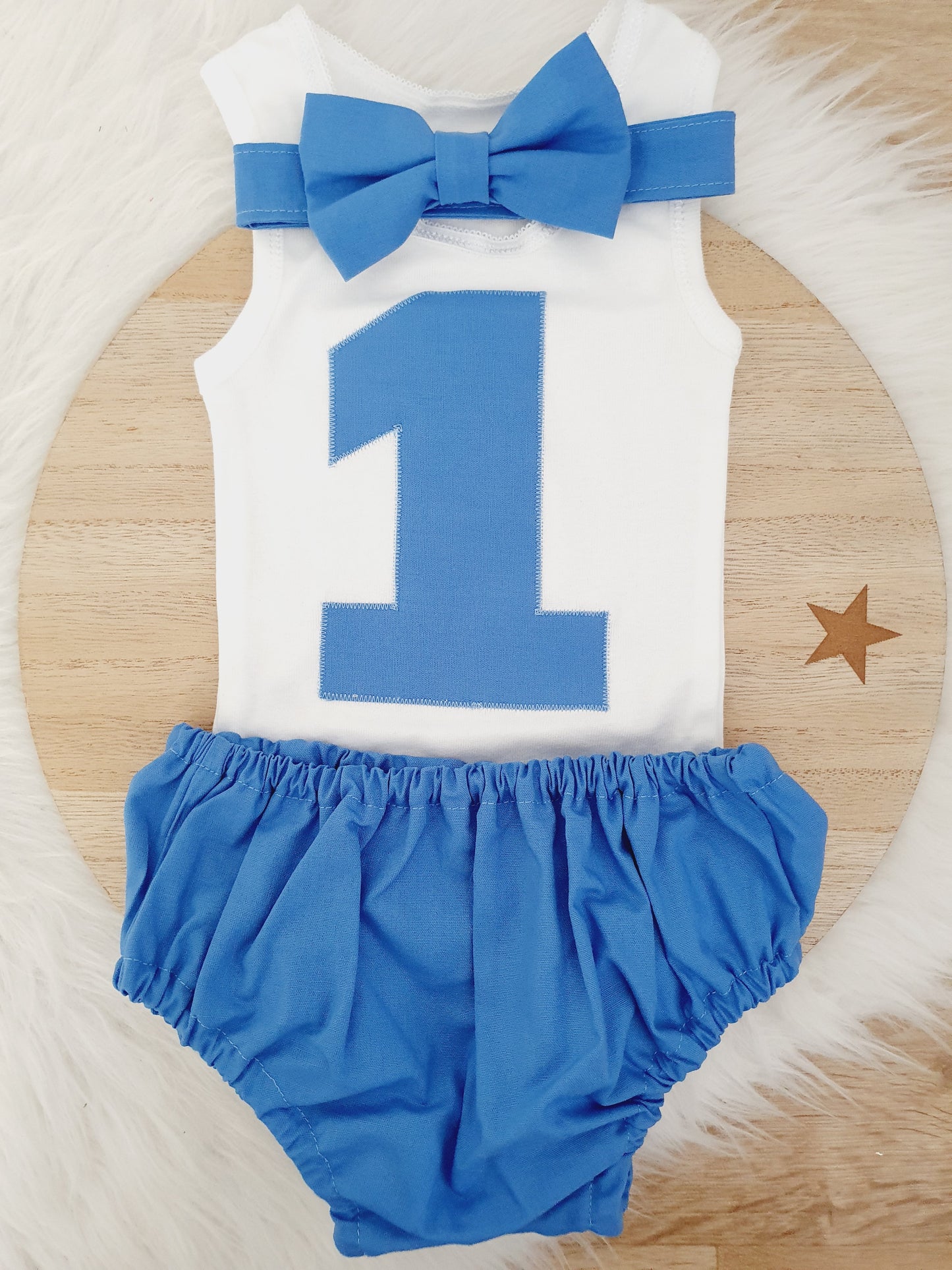 Blue Boys 1st Birthday - Cake Smash Outfit - Size 0, Nappy Cover, Tie & Singlet Set - AIR FORCE BLUE