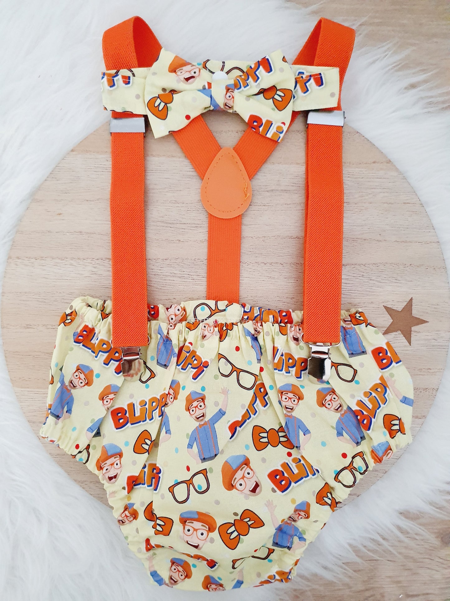 Blippi Inspired Boys Cake Smash Outfit, First Birthday Outfit, Size 1, 3 Piece Set - BLIPPI inspired