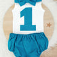 Teal Boys 1st Birthday - Cake Smash Outfit - Size 1, Nappy Cover, Tie & Singlet Set, TEAL