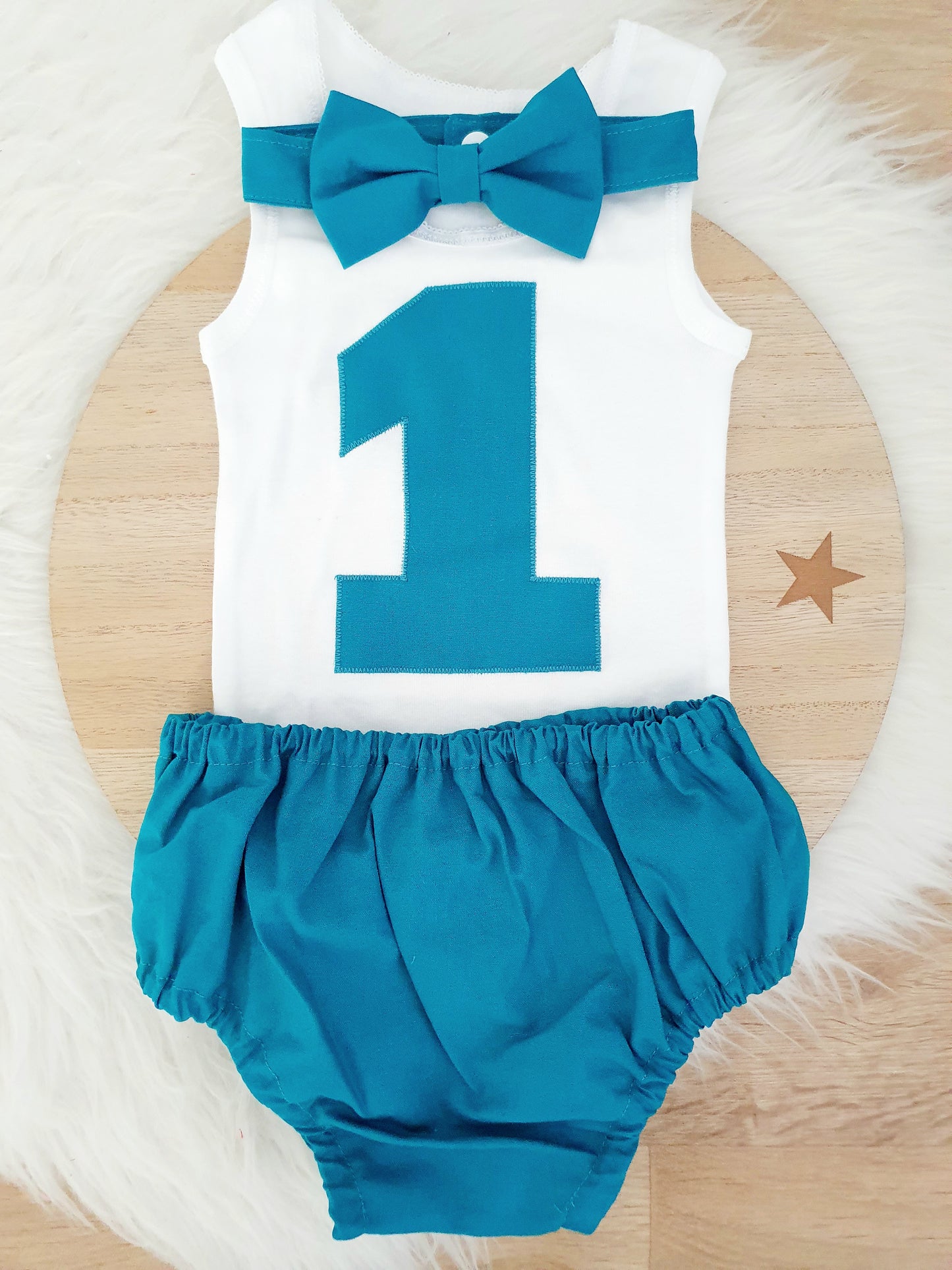 Teal Boys 1st Birthday - Cake Smash Outfit - Size 1, Nappy Cover, Tie & Singlet Set, TEAL