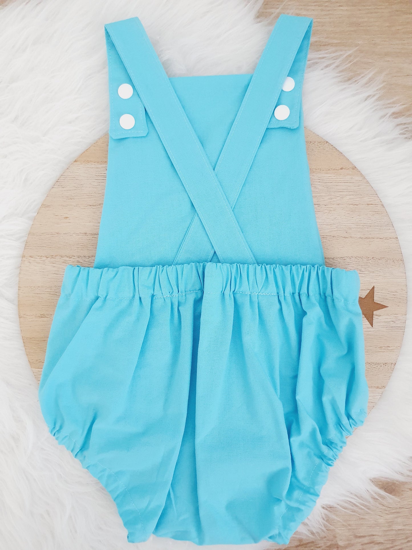 AQUA BLUE Baby Romper, Handmade Baby Clothing, Size 1 - 1st Birthday Clothing / Cake Smash Outfit - AQUA, 12 - 18 months