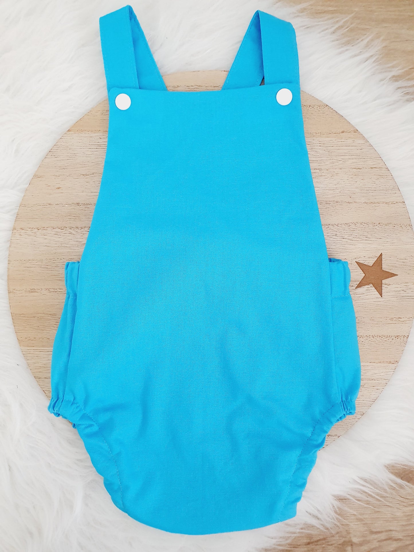 BLUE Baby Romper, Handmade Baby Clothing, Size 0 - 1st Birthday Clothing / Cake Smash Outfit - BRIGHT BLUE, 9 - 12 months