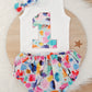 Girls 1st Birthday - Cake Smash Outfit, Size 1, Nappy Cover, Headband & Singlet Set, WATERCOLOURS