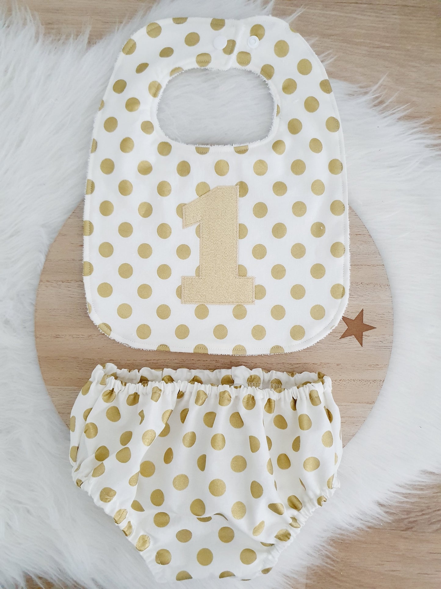 First Birthday Outfit, Cake Smash Outfit, Nappy Cover & Bib Set, Size 0 - GOLD SPOT