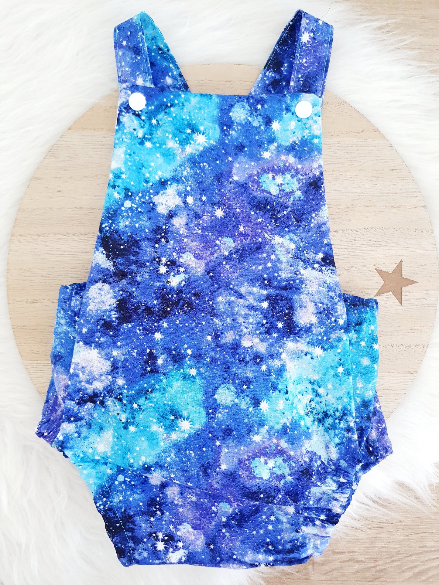 GALAXY / SPACE Baby Romper, Handmade Baby Clothing, Size 0 - 1st Birthday Clothing / Cake Smash Outfit - GALAXY / SPACE, 9 - 12 months