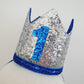 1st Birthday Crown / Party Hat / Headband - SILVER / BLUE