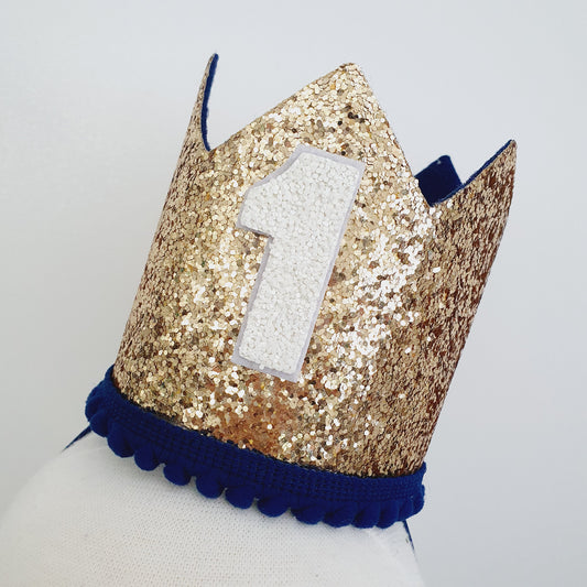 1st Birthday Crown / Party Hat / Headband - NAVY / GOLD