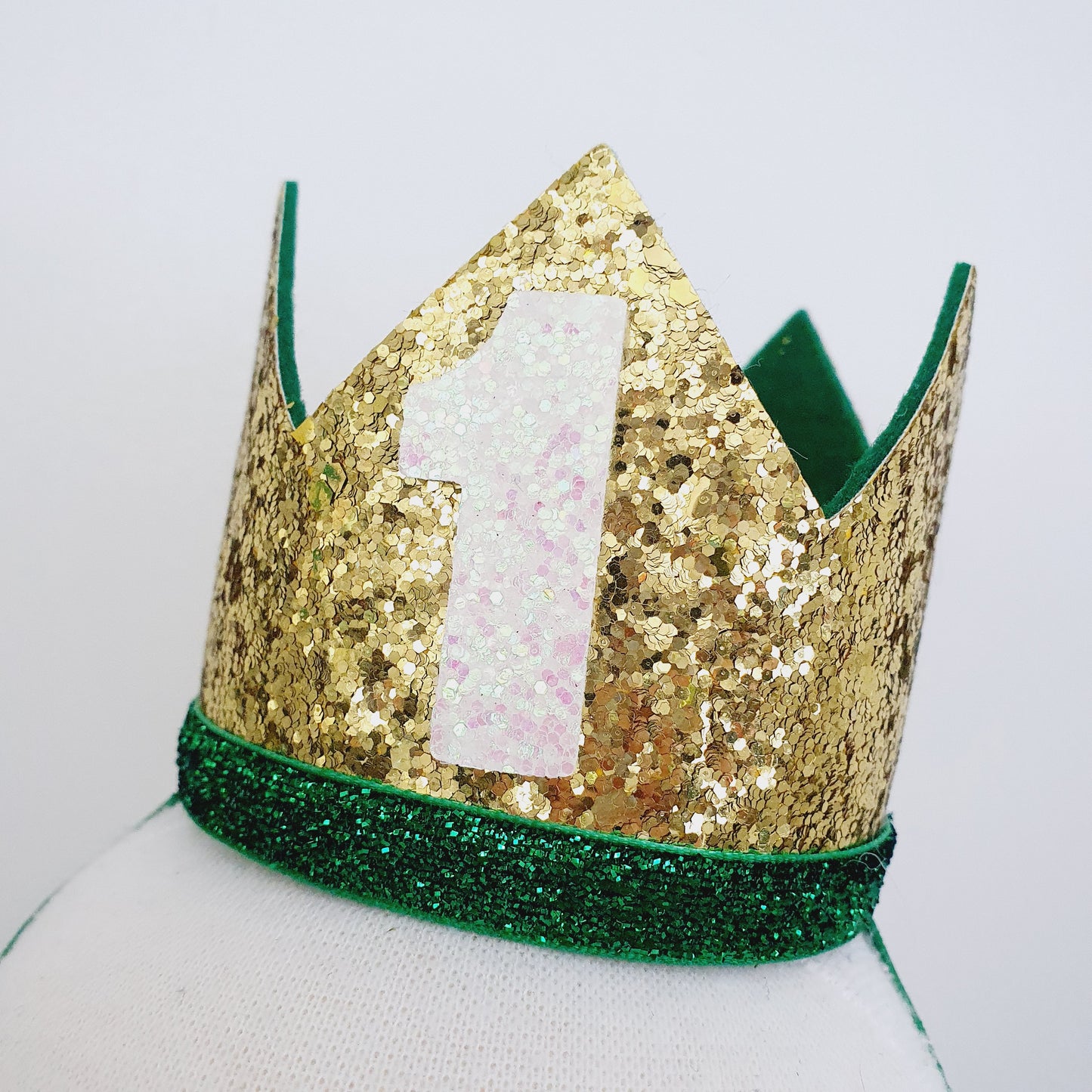 1st Birthday Crown / Party Hat / Headband - GOLD / GREEN