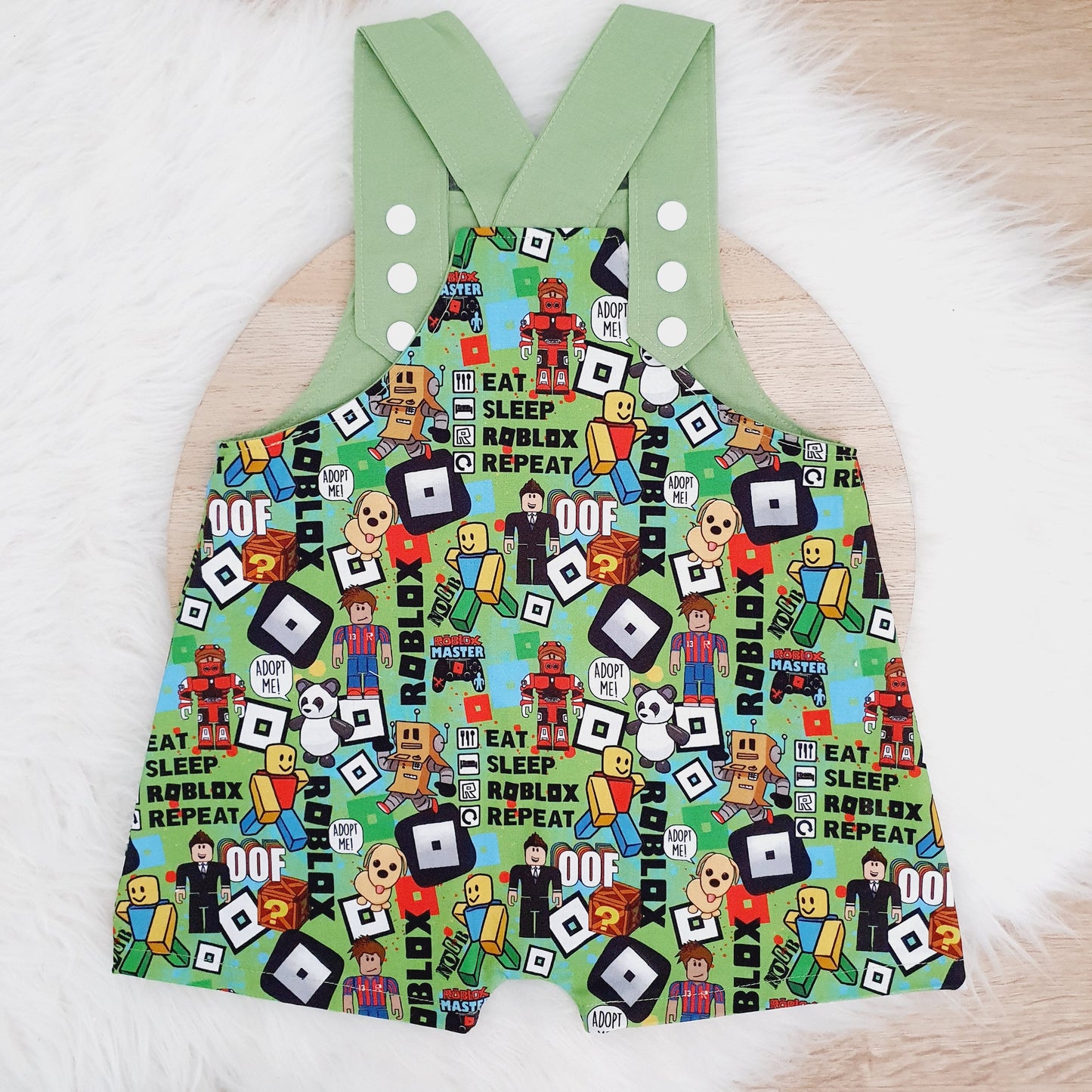 ROBLOX print Baby Overalls, Short Leg Romper / 1st Birthday / Cake Smash Outfit, Size 1