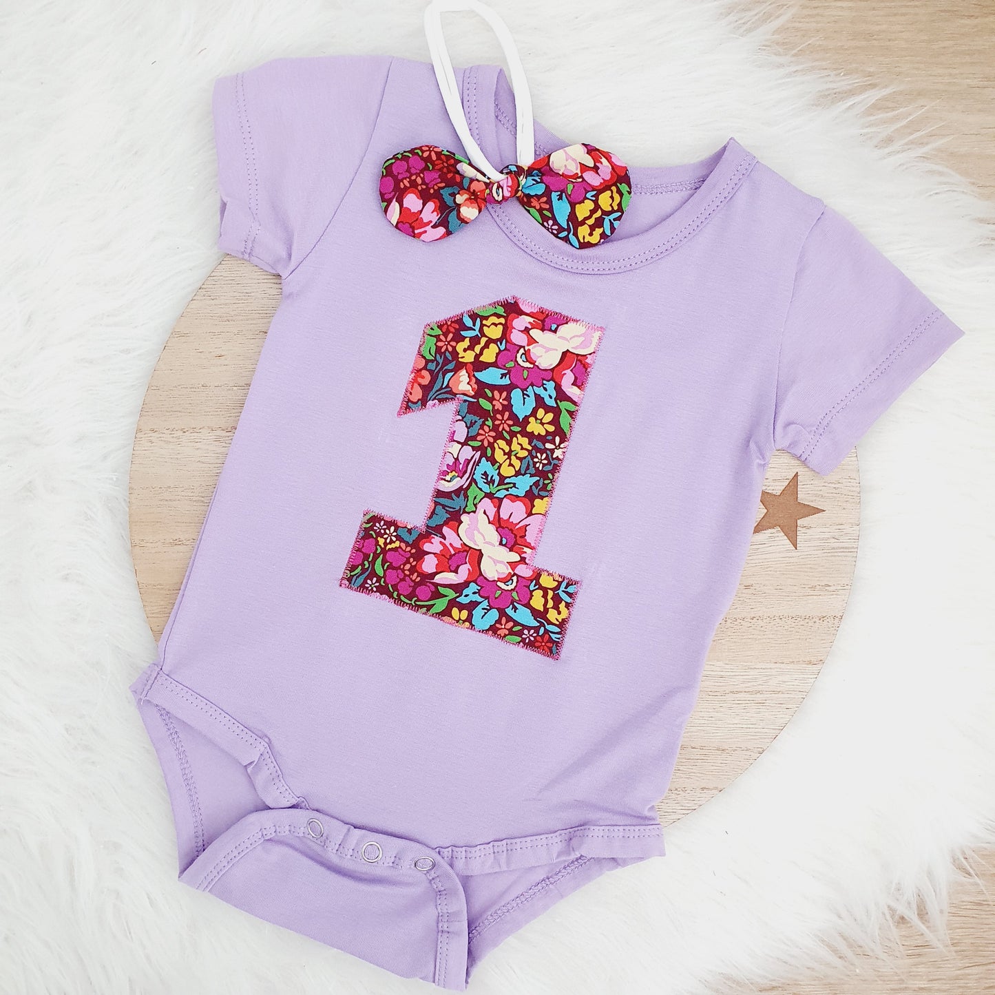 Floral Girls 1st Birthday Short Sleeve Bodysuit with Headband, Size 1, First Birthday Outfit, Cake Smash Outfit, FLOWER GARDEN