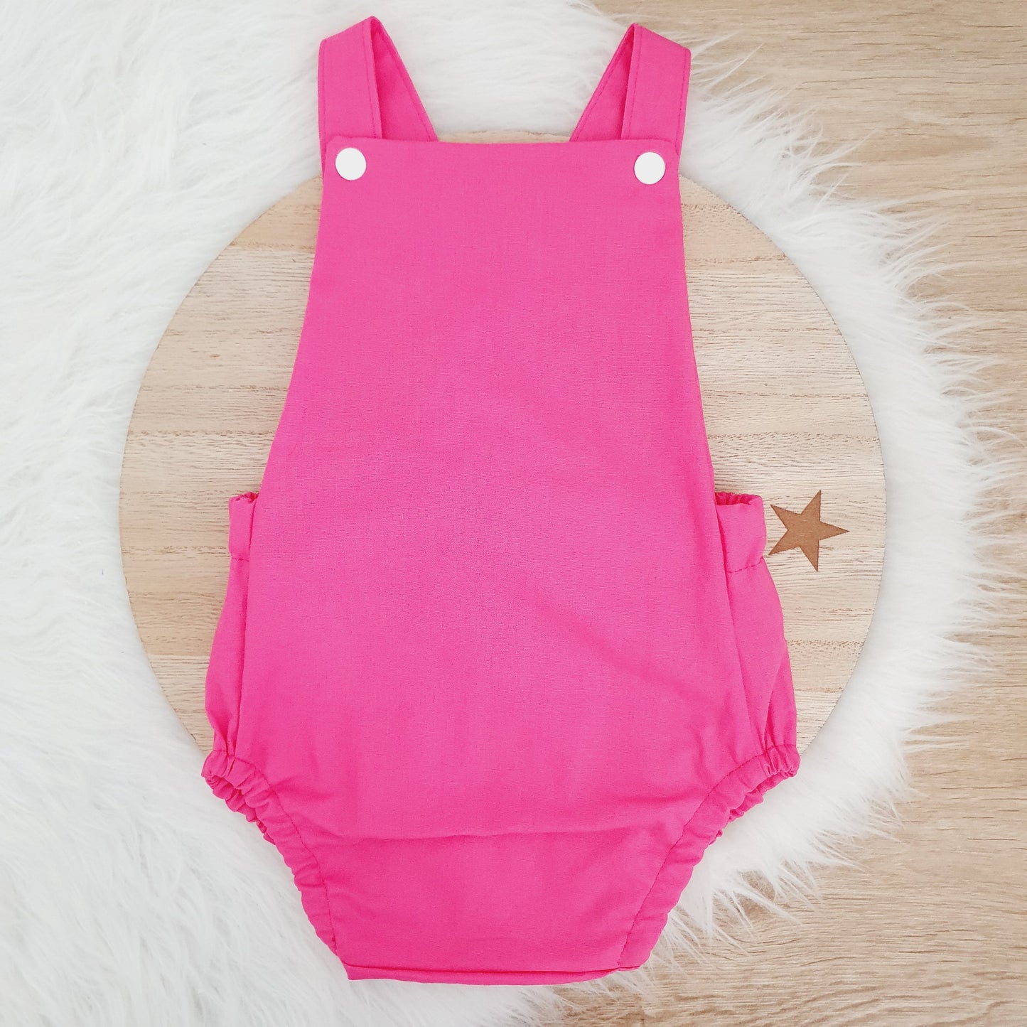 PINK Baby Romper, Handmade Baby Clothing, Size 0 - 1st Birthday Clothing / Cake Smash Outfit - HOT PINK, 9 - 12 months