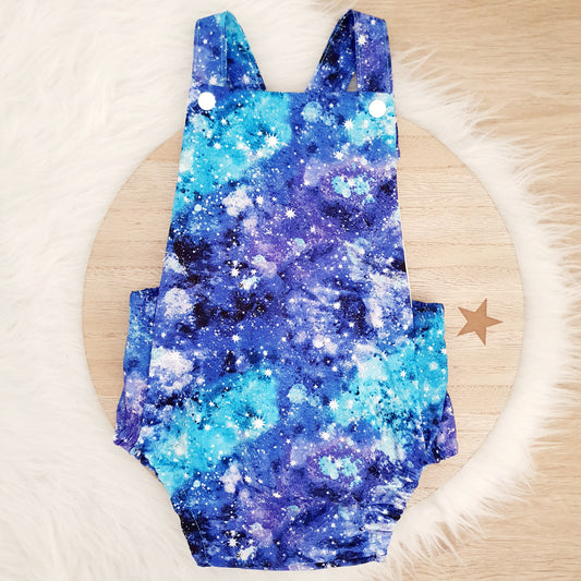 GALAXY / SPACE Baby Romper, Handmade Baby Clothing, Size 0 - 1st Birthday Clothing / Cake Smash Outfit - GALAXY / SPACE, 9 - 12 months