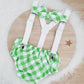 Boys Cake Smash Outfit, First Birthday Outfit, Size 0, 3 Piece Set - GREEN GINGHAM